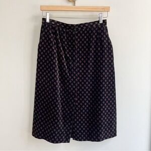 Vintage Union Made Velvet Block Print A-Line Skirt w/ Pockets Black S